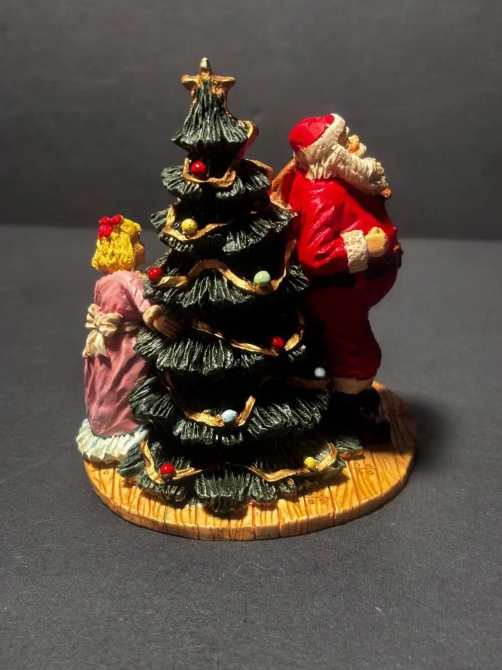 Santa Claus & Christmas Tree Figurine Hand-Painted Holiday Decor Vintage 90s